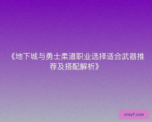 《地下城与勇士柔道职业选择适合武器推荐及搭配解析》 《地下城与勇士柔道职业选择适合武器推荐及搭配解析》
