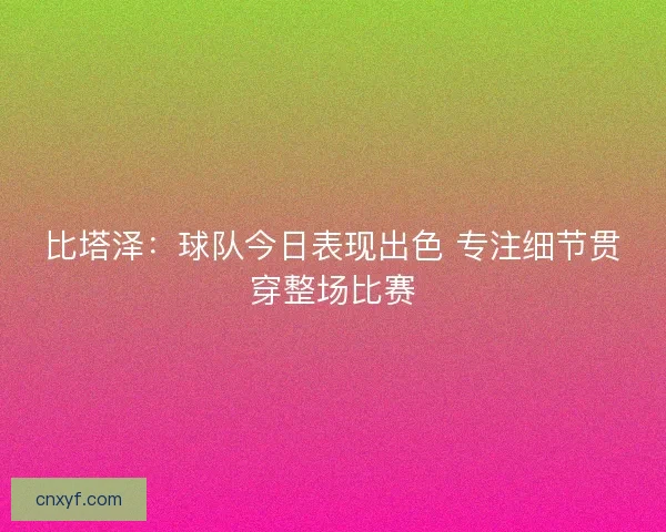 比塔泽：球队今日表现出色 专注细节贯穿整场比赛