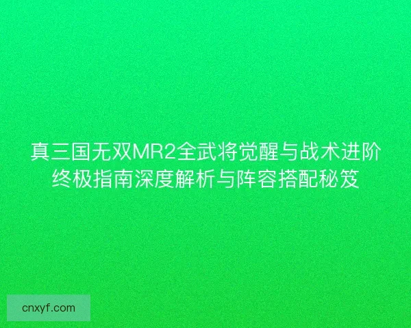 真三国无双MR2全武将觉醒与战术进阶终极指南深度解析与阵容搭配秘笈